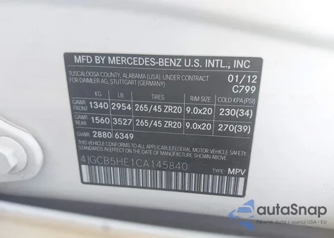 2012 Mercedes-Benz R 350 4Matic из США, поврежденный, VIN 4JGCB5HE1CA145840